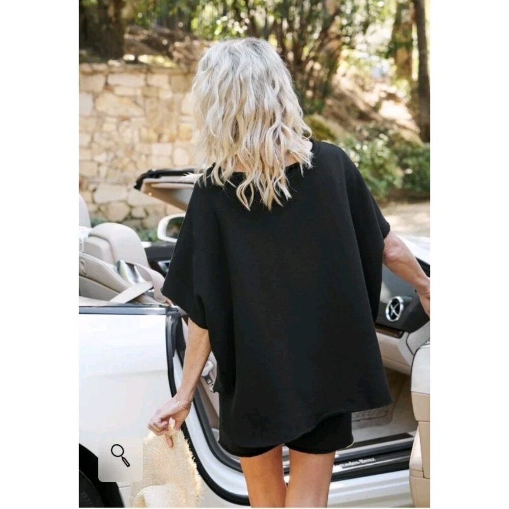 Frank & Eileen OS Olive Capelet Shirt Raw Hem Edges Grunge Oversized Comfy Black - Picture 2 of 9